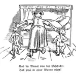 Ilustracja wektorowa old Lady przeciąganie dzieci do łóżka